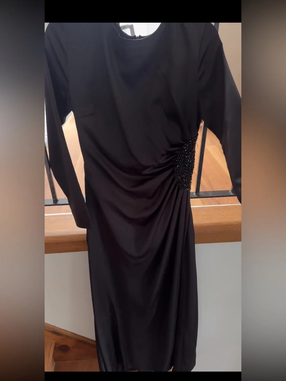 Elegant Black Long Sleeve Evening Dress - Black